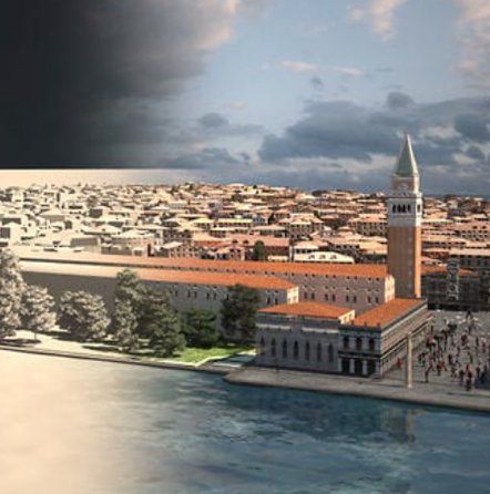 3D vlucht boven Venetië