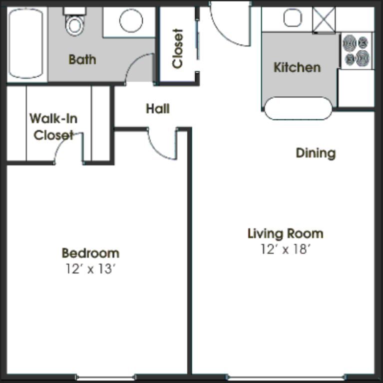 A black and white floor plan of a bedroom and living room