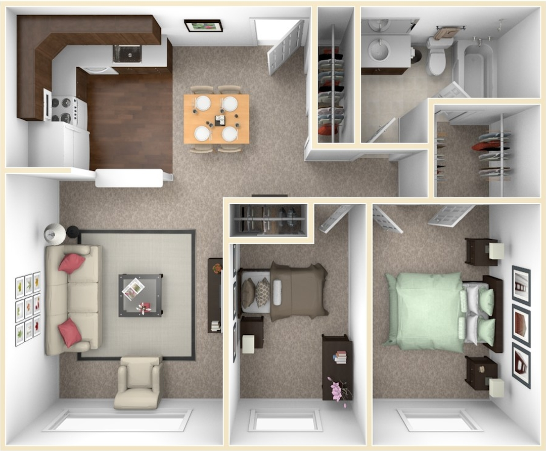 An aerial view of a floor plan of a house