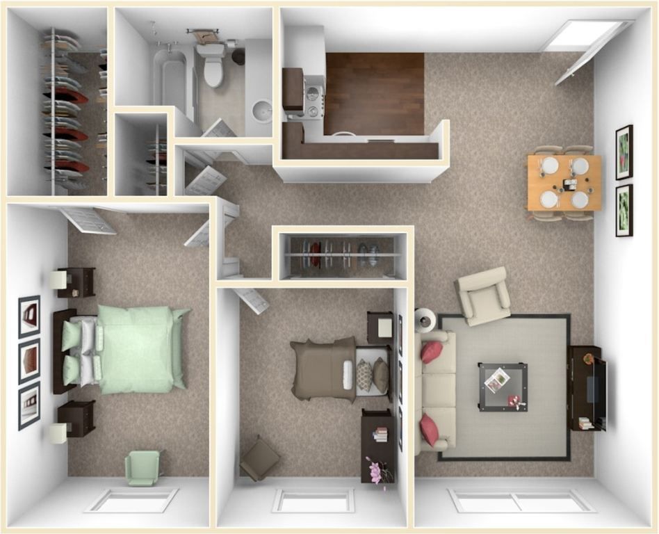 An aerial view of a floor plan of a house