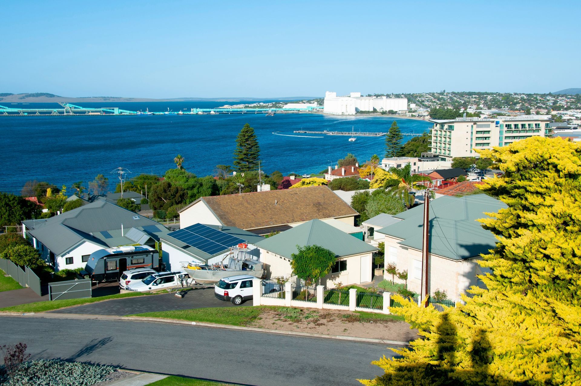 Houses Overlook a Blue Bay With a Bridge and Buildings — Storage Aus In Port Lincoln, SA