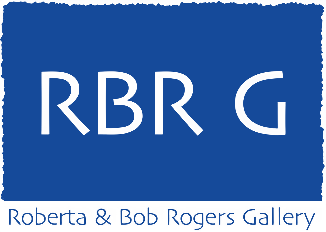 Blue logo for Roberta & Bob Rogers Gallery; white letters RBR G. Below, text reads