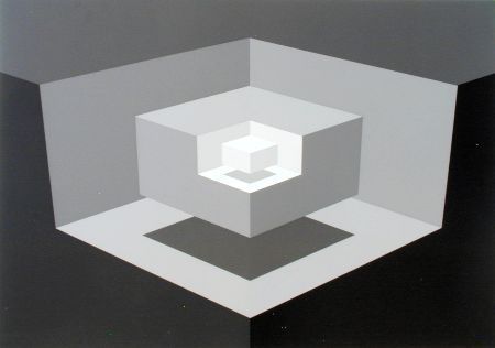 Nested grey cubes creating an illusion of depth, set against a dark background.