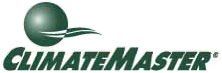 The logo for climate master is a green ball with a wave coming out of it.