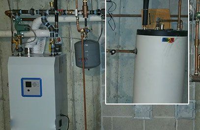 A picture of a water heater and a picture of a water tank.