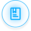 Blue outline of a package inside a blue circle.