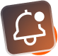 Bell icon with notification on orange and brown background.