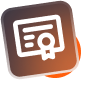 Certificate icon on a dark square with orange gradient.