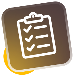 Brown square with white warning triangle and exclamation point.