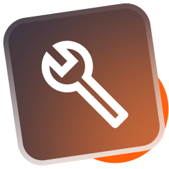 Brown square with white warning triangle and exclamation point.