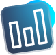 Blue chart icon with vertical bars, representing data or analytics.
