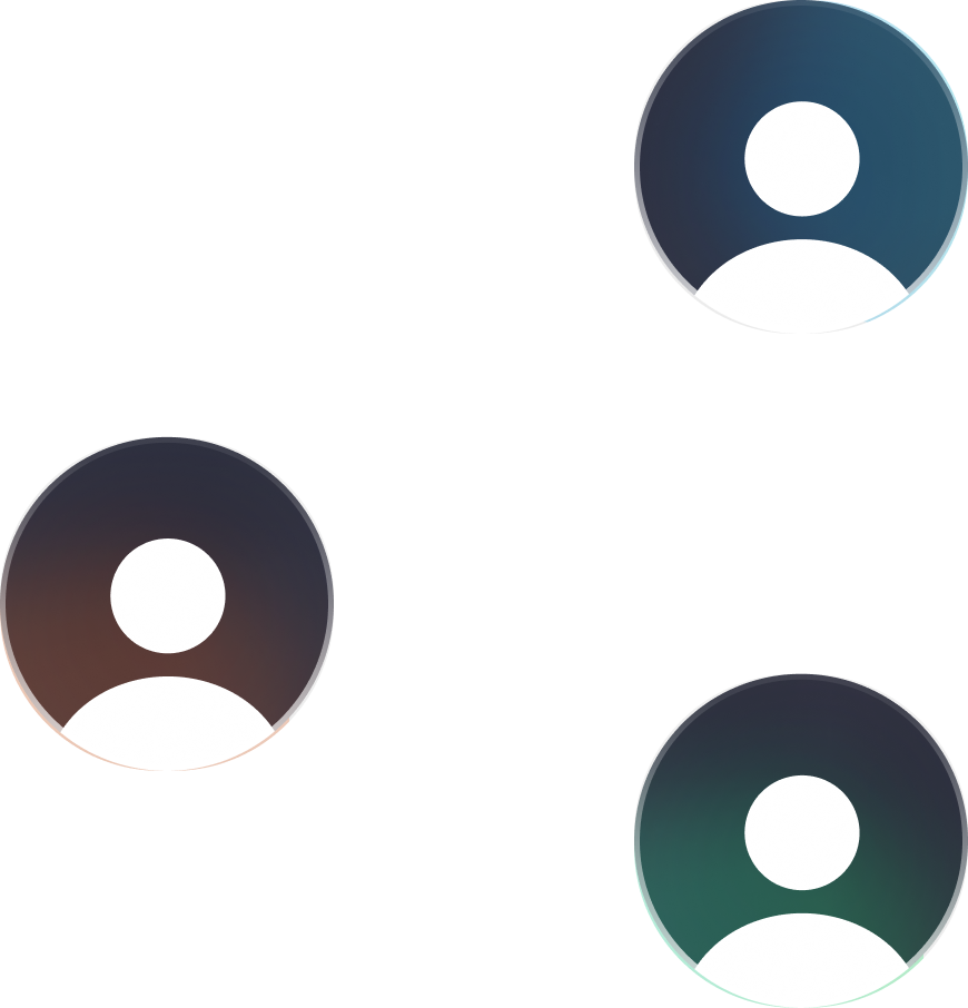 Three avatar icons, each a different color gradient (brown, blue, and green).