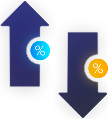 Blue upward arrow and downward arrow with percentage signs.