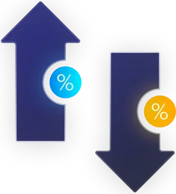 Blue upward arrow and downward arrow with percentage signs.