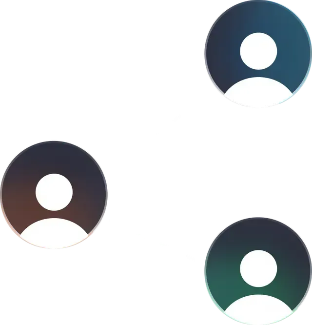 Three avatar icons, each a different color gradient (brown, blue, and green).