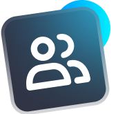 Clock icon with a white clock face on a dark blue square with a light blue circle on top right.