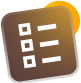 Checklist icon with squares and lines; brown background with orange glow.