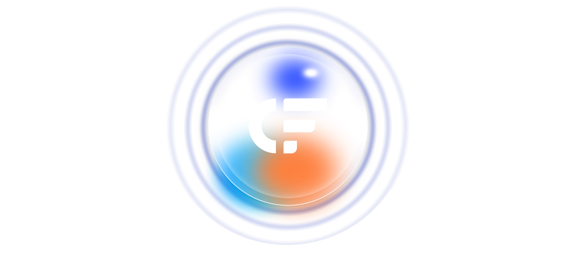 Abstract icon with a blue, orange, and white color scheme.