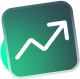Green square with upward-trending white line graph, suggesting financial growth.