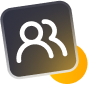Clock icon with a white clock face on a dark blue square with a light blue circle on top right.