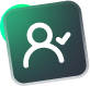 Person icon with checkmark inside a green square.