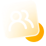 Two white figures icon overlaid on a yellow rounded rectangle.