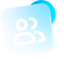 Two white silhouettes of people, frosted blue background, light blue semi-circle.