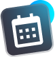 Calendar app icon. White calendar on a dark blue, rounded square, with a blue glow in the corner.