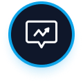 Blue circle with a speech bubble icon, containing an upward trending line graph.