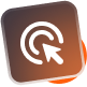 White cursor clicking target icon in a gradient orange/brown square.