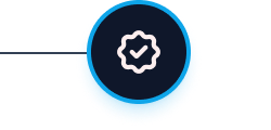 Dark blue circle with a light blue outline and a white, star-shaped badge with a checkmark.