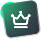 Green square with a white crown icon, slightly tilted with a light green glow.