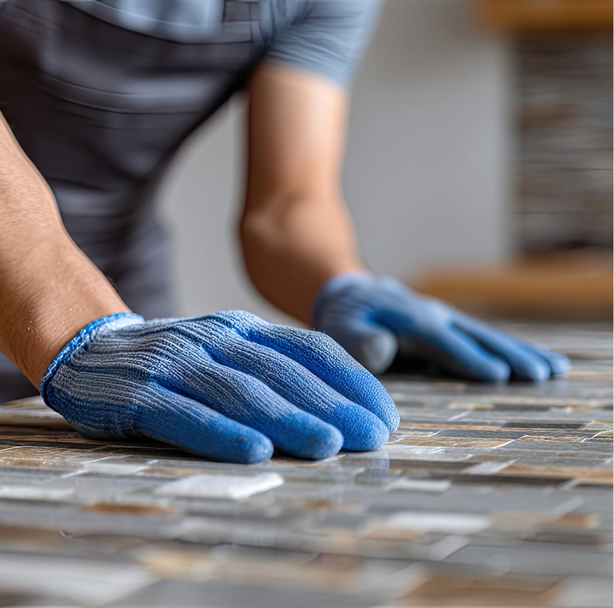 Two men shaking hands at a construction site; one in a suit and white hard hat, the other in work attire and yellow hard hat.