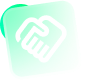Two hands shaking, inside a light green rounded square.