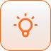 Orange lightbulb icon inside a rounded square button on a white background