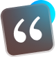 Quotation mark icon in a rounded square with blue glow.