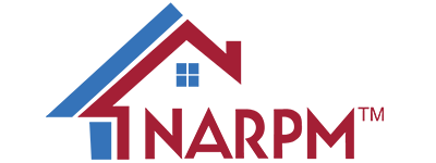 Logo of NARPM, with a house icon in red and blue, and the text