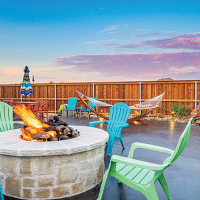 Renovated entertainment area with fire