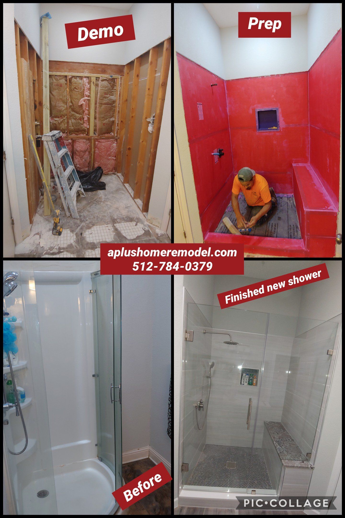 before/after finished new shower