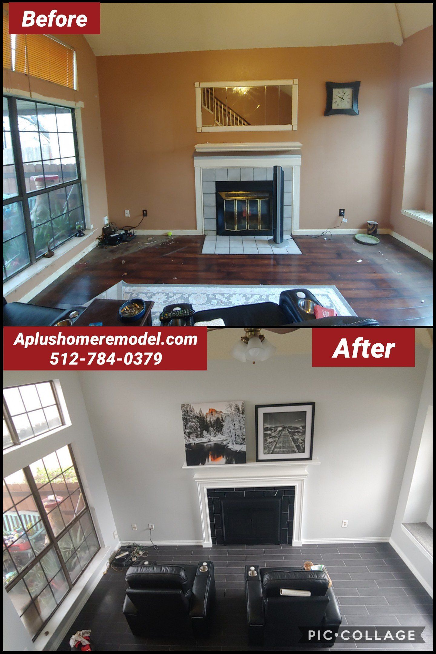 before/after repainted living room