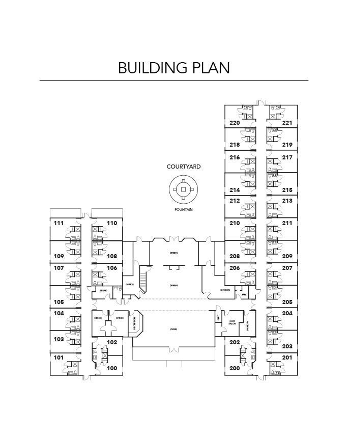 A black and white floor plan of a building.