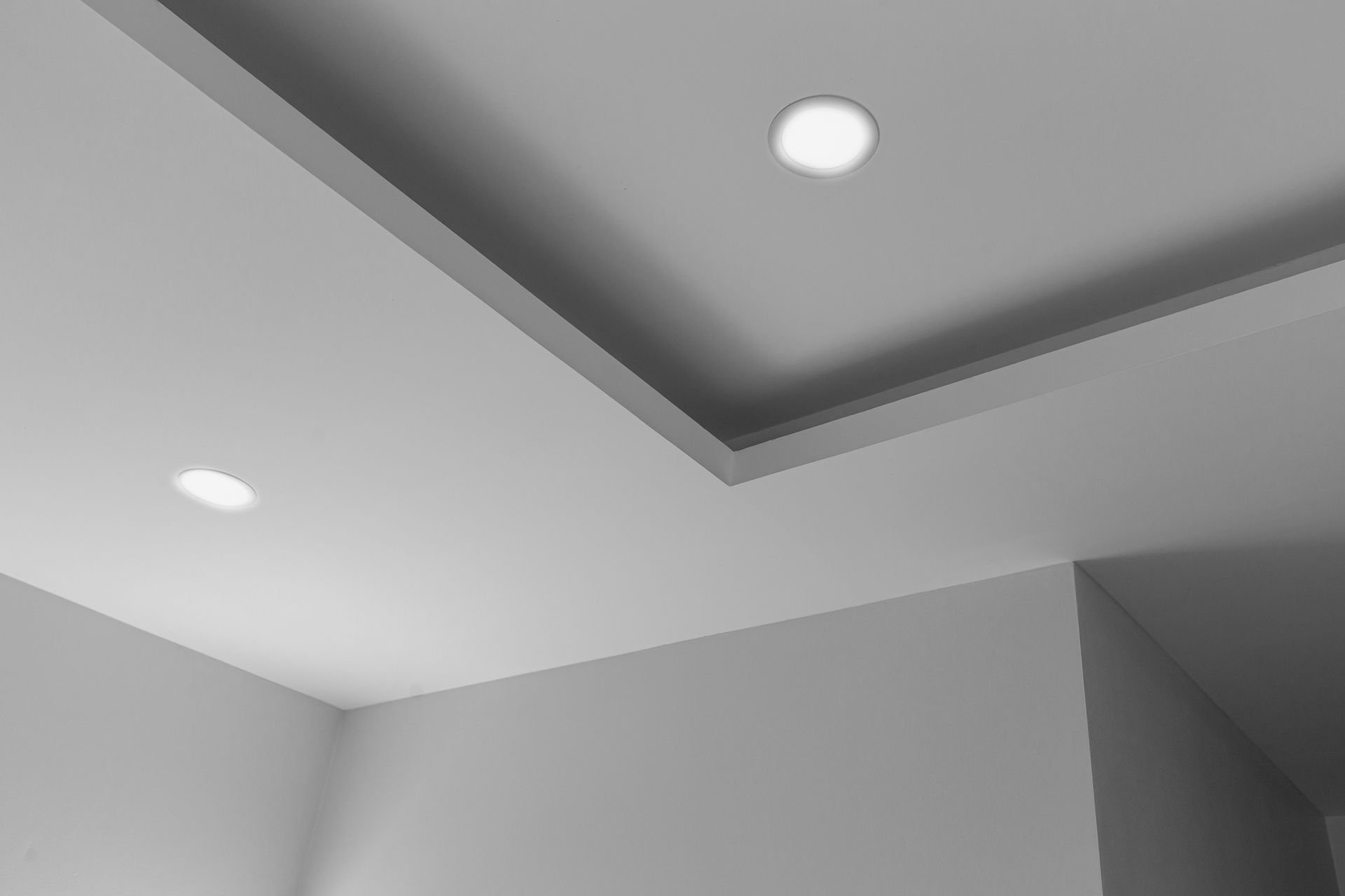 View of a classic gyprock ceiling in the interior of a house.