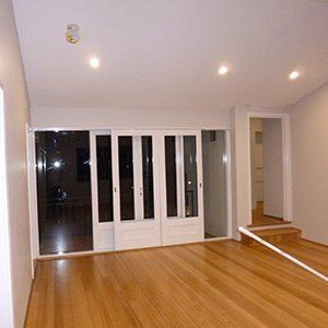 room with sliding doors