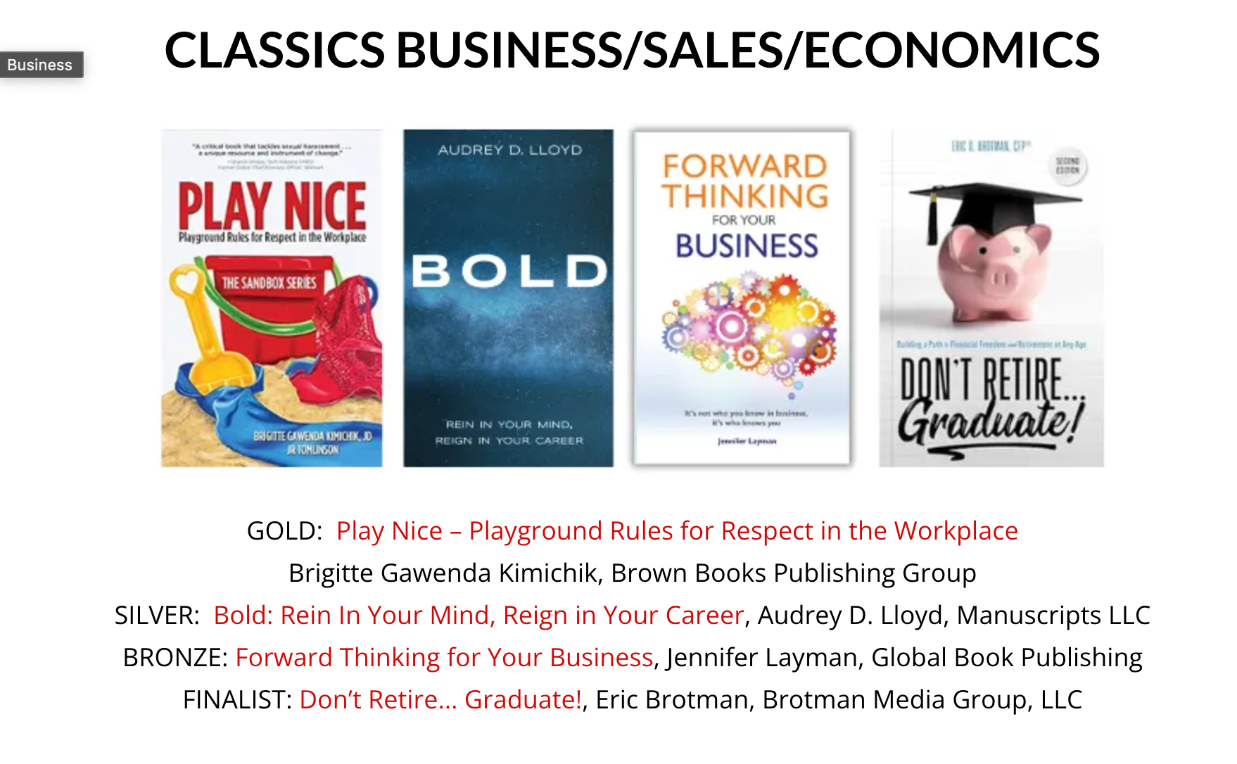 A reader views reviewer 's choice award for classics business gold award winner Play Nice.