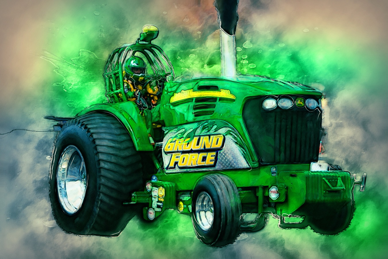 Green tractor with 