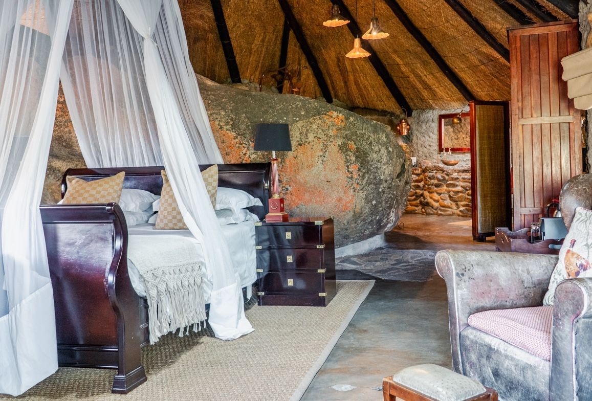 There is a large rock in the middle of the room.