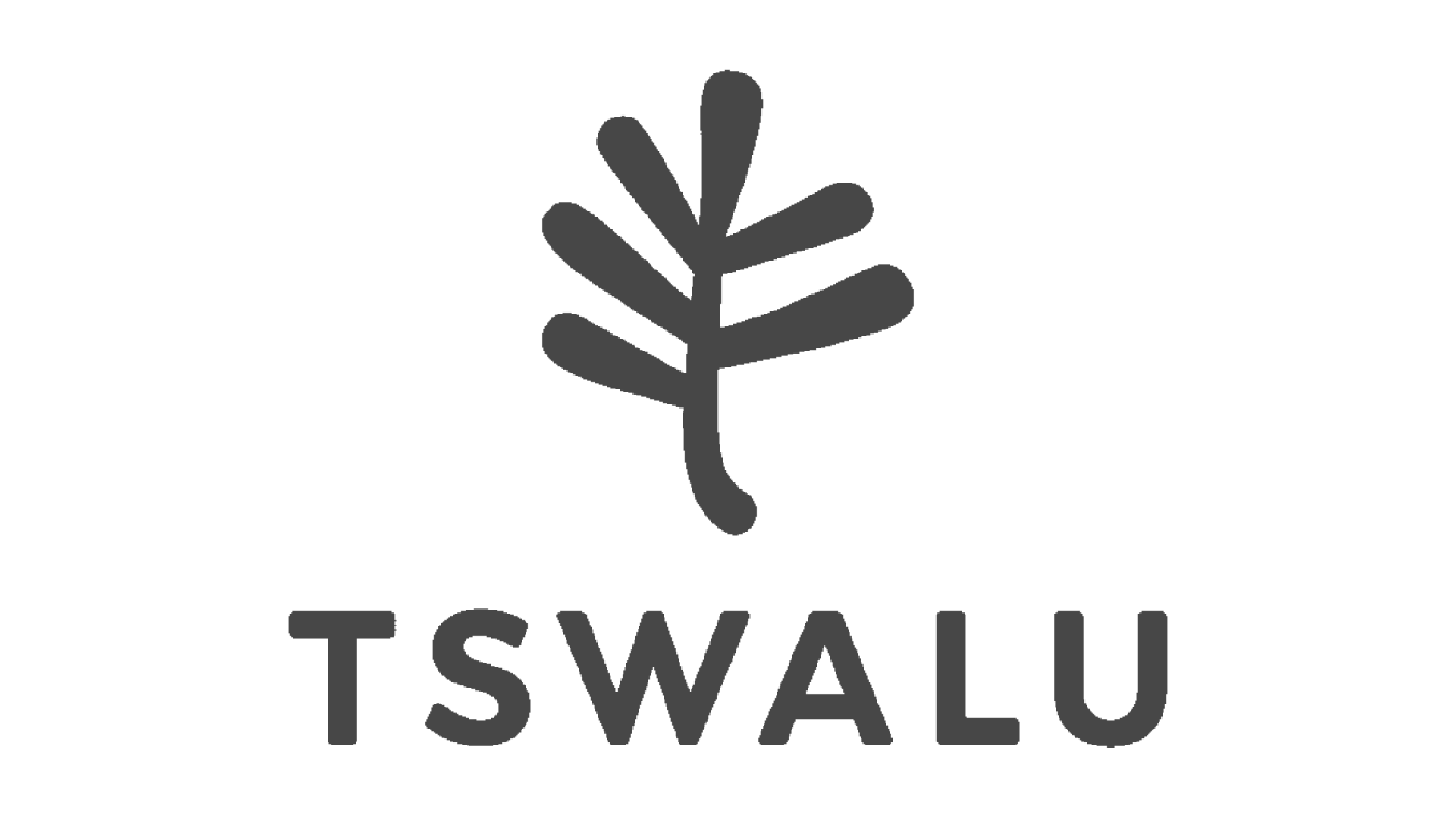 A black and white logo for tswalu with a leaf on it.