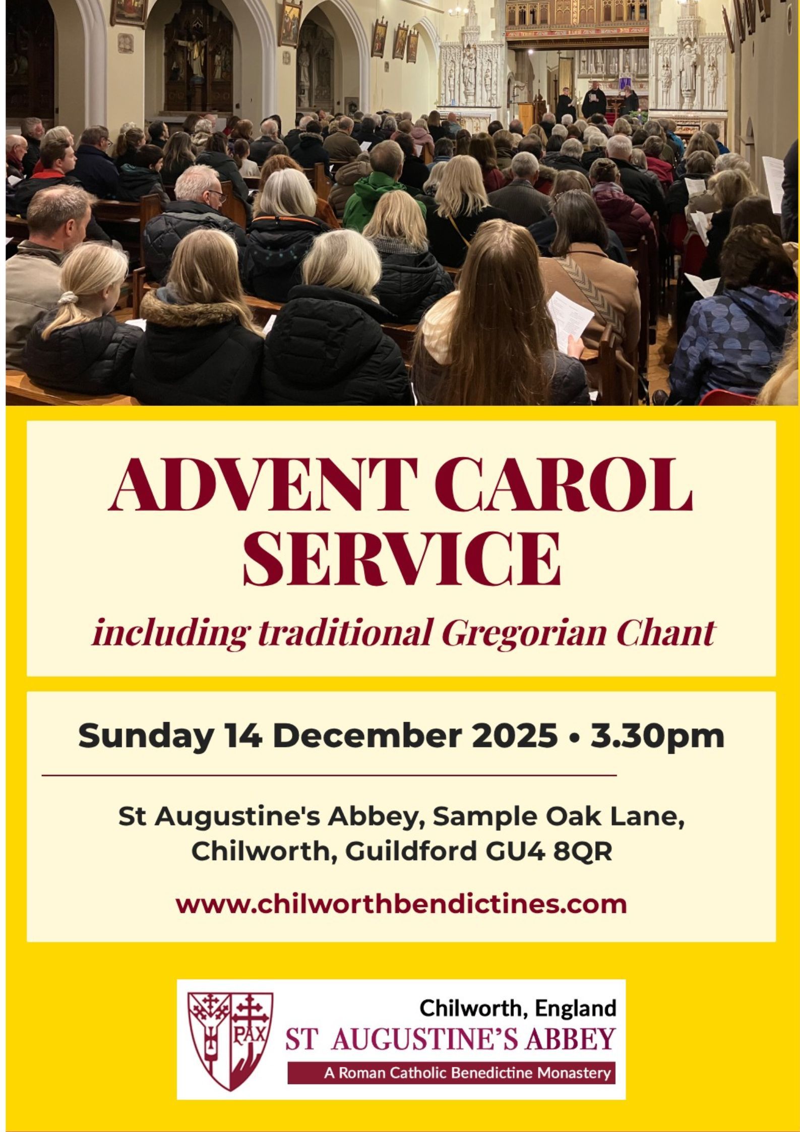 Come to our Advent Carol Service with Gregorian Chant - Sun 14 December 2025, 3.30pm