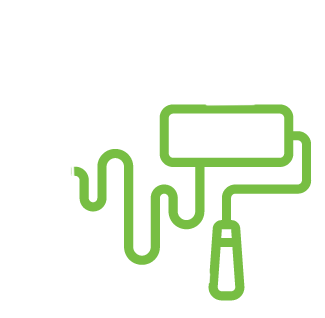 Green paint roller icon on a white background