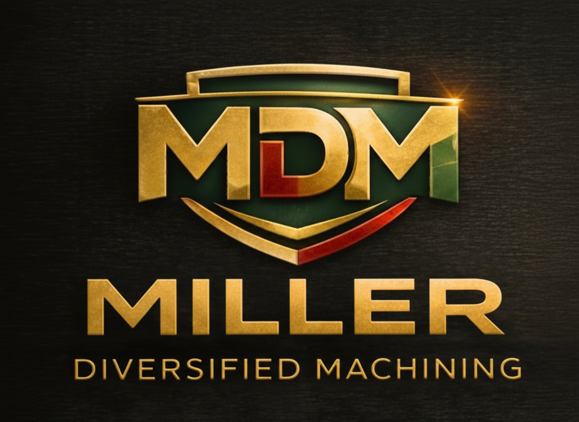 Logo for Miller Diversified Machining Inc., featuring the letters MDM in black and green, with the company name below.